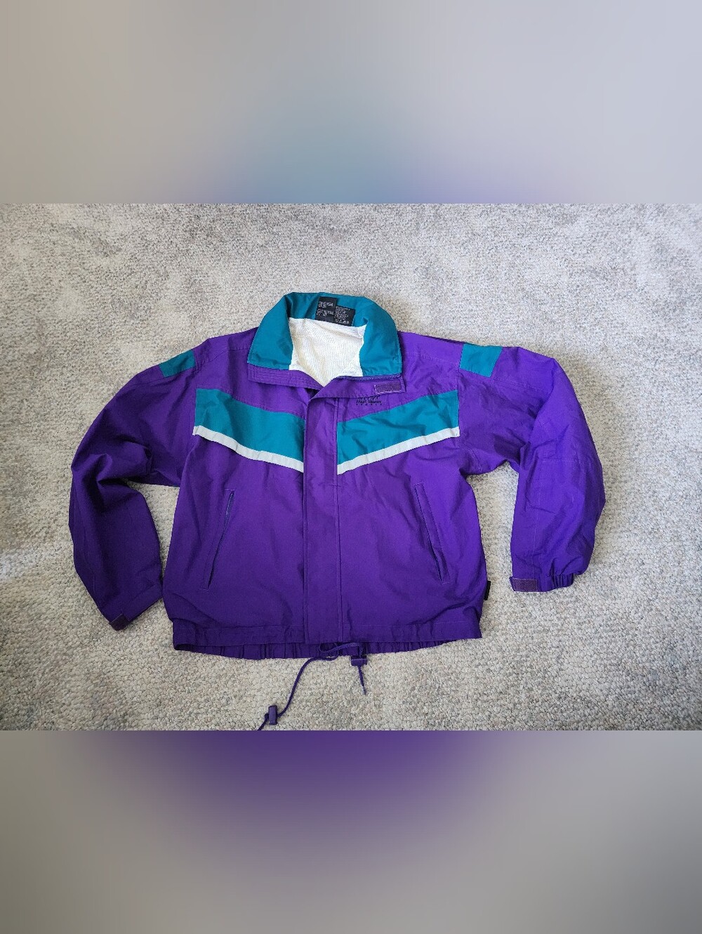 VTG Frank Shorter Sports Windbreaker Jacket Large Purple Teal 90s Hidden Hood